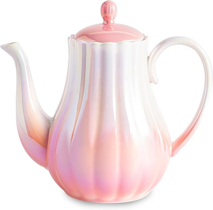 Tea Pot, Porcelain Teapot 37oz,tea pots for tea party,Tea Sets(Gradient pink)