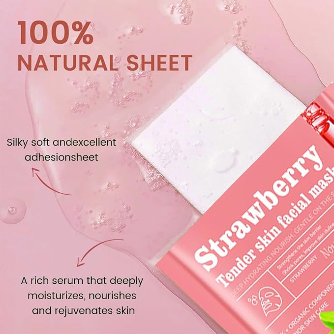 8 Pack Strawberry Face Mask,Pink Face Masks Skincare Spa Day Kit Supplies,Spa Party Favors for Women,Sheet Facial Mask Skincare Gifts Set,Moisturize Soothe for All Skin Types - Bloomnest