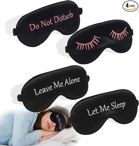 4 Pack Eye Mask for Sleeping Silky Funny Soft Satin Sleep Shade Cover Blindfold with Elastic Strap Travel Nap Blackout for Women Men - Bloomnest