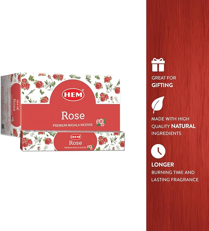 Hem Rose Masala Incense Sticks | Natural Fragrance of Sandalwood for Positivity | Smudge Healing Incense for Stress Relief & Cleansing | Gift Set - Pack of 12 (15 GMS Each)