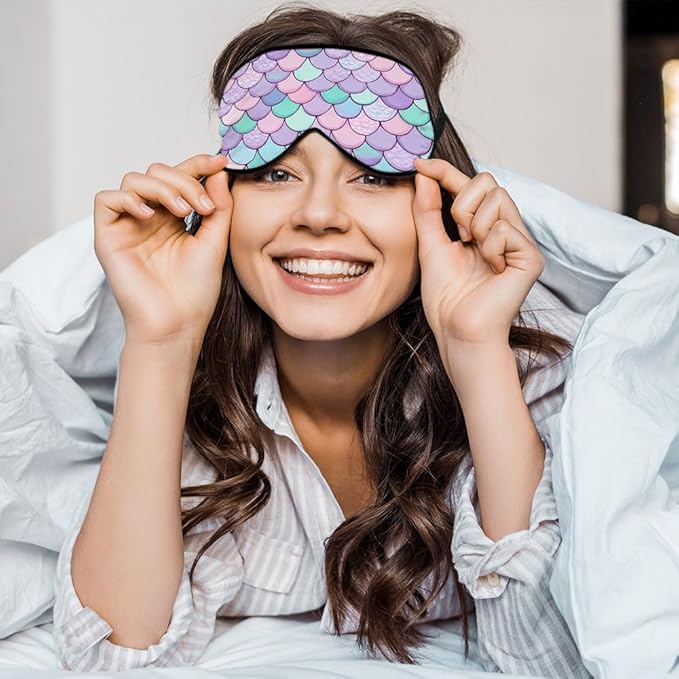 Mermaid Scales Eye Mask Sleeping Mask Pink Purple Blue Green Scales Marine Life Sleep Masks Silky Soft Eye Cover for Women Men Shading Blindfold for Air Travel Sleeping - Bloomnest