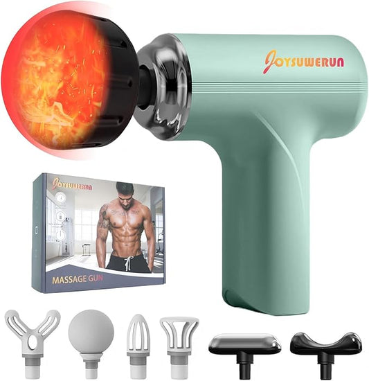 Massage Gun with Heat – Amazing Power! Deep Tissue Percussion Massager, Handheld Mini Muscle Gun, 7 Massage Heads, Quiet & Portable - Bloomnest