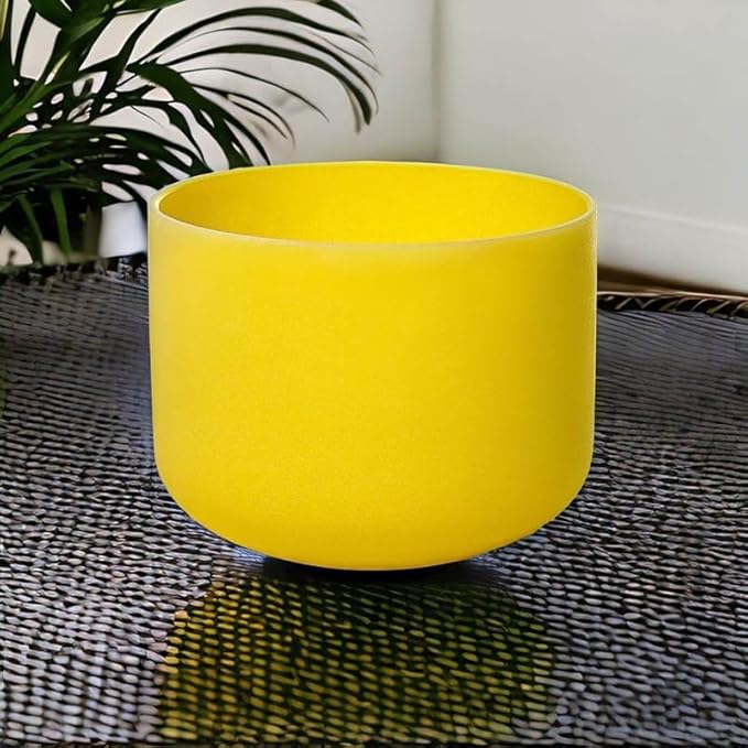 8 inch Yellow E Note Solar Plexus Chakra Quartz Crystal Singing Bowl, for Healing Mindfulness Meditation Yoga Sound Baths, with Rubber Mallet O-ring