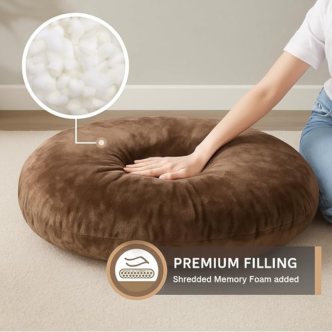 Codi Meditation Cushions Set of 2 – Large Round Floor Pillows for Adults with Removable Washable Cover, Soft and Supportive Floor Cushion for Yoga, Seating and Dog Bed, 32 inch - Coffee - Bloomnest