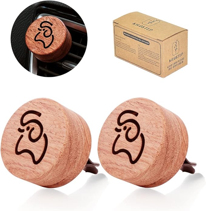 Essential Oil Car Diffuser, 2 PCS Elephant Calf Shaped Car Aromatherapy Wood Diffuser with Vent Clip - Bloomnest