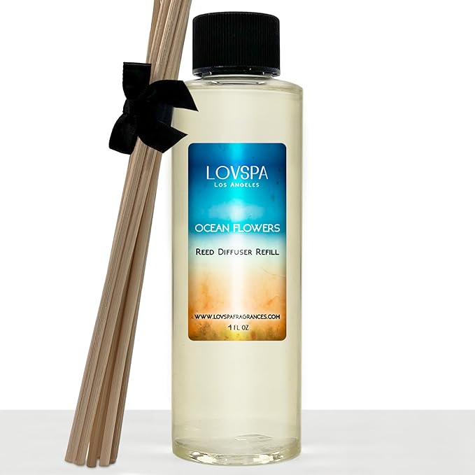 LOVSPA Ocean Flowers Diffuser Oil - Luxury Essential Oils for Diffuser Refill & Air Freshener Room Spray - Long-Lasting & Natural Home Fragrance, Scented Oil for Diffusers, USA Made, 4oz - Bloomnest