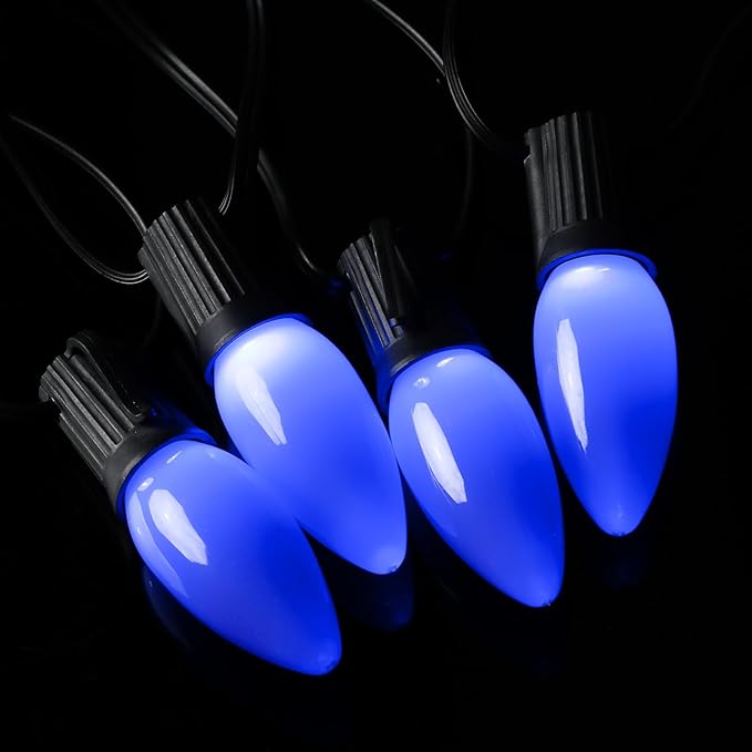 25-Pack Ceramic C9 Christmas Light Bulbs, Blue LED Light Bulbs Holiday Decoration, Christmas Decor for Indoor & Outdoor Use, E17/C9 Intermediate Base (Blue Smooth) - Bloomnest