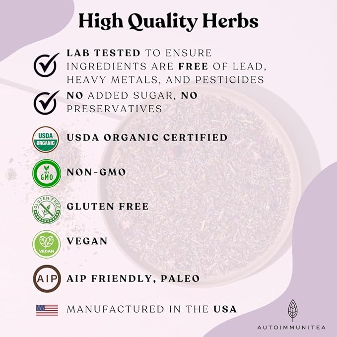 AutoimmuniTea – AIP Stress Relief, Bedtime Blend for Restful Sleep, Calming Tea for Stress, Lavender, Tulsi, Passion Flower Organic Blend - 15 Tea Bags (30 Cups) - Bloomnest