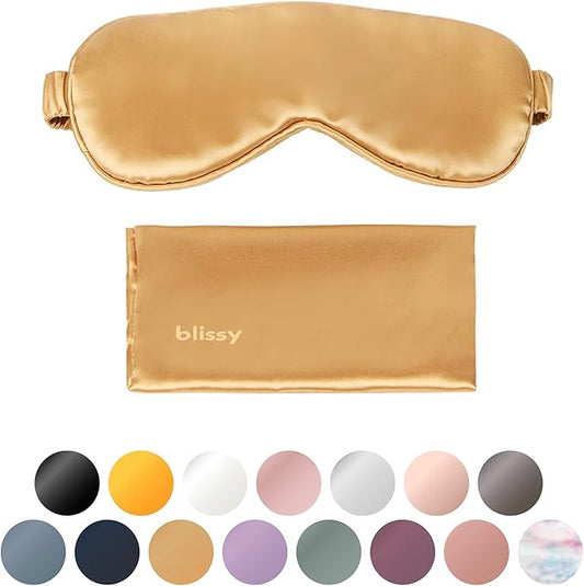Blissy Silk Sleep Mask - Silk Eye Sleeping Mask for Women & Men for Total Blackout - 100% Pure Mulberry Silk, 22 Momme 6a Fibers - Blindfold Silk Sleep Mask Side Sleeper Eye Cover (Gold) - Bloomnest