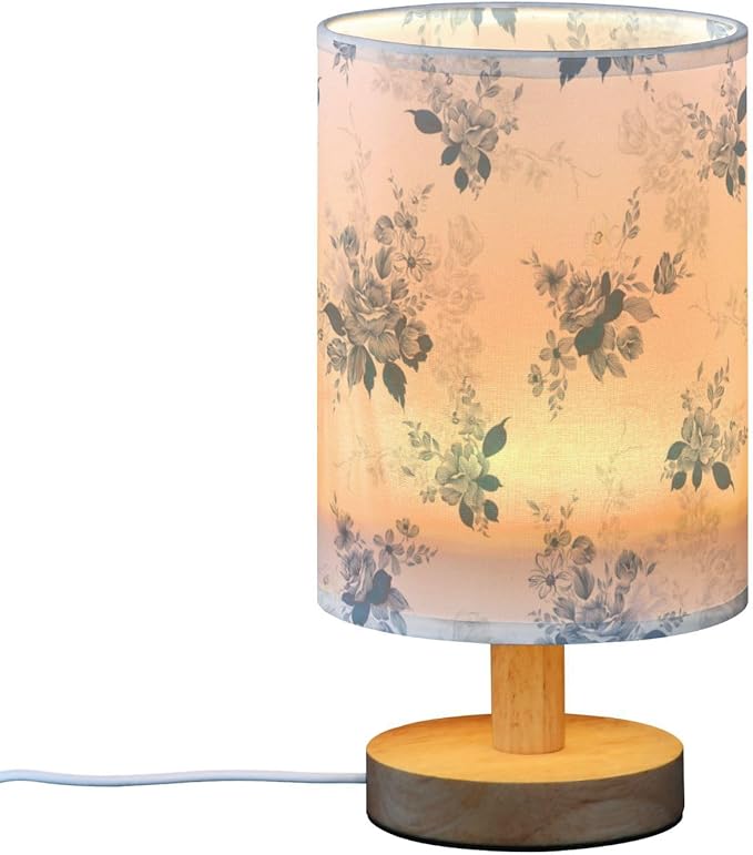 Yuiboo Nightstand Lamps Teal Flowers Farmhouse Blue Small Bedroom Lamps Burlap Table Lamps for Girls Home Office para - Bloomnest