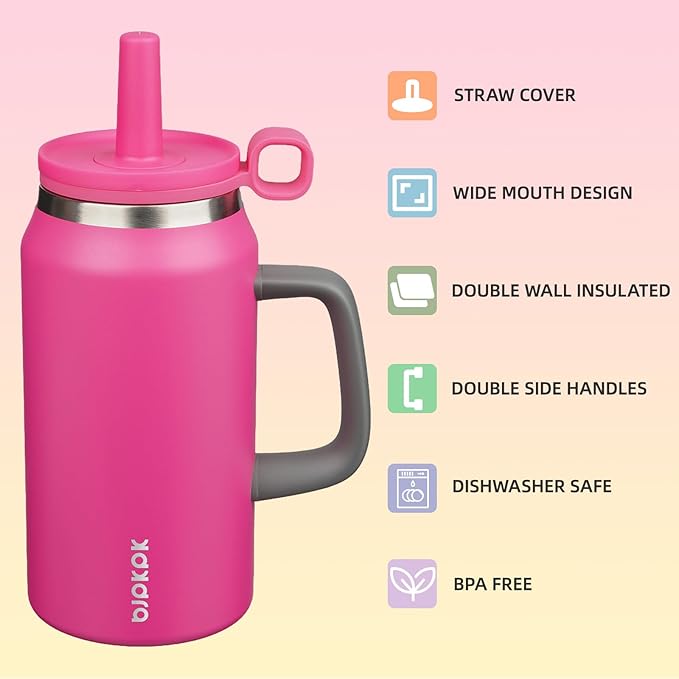 BJPKPK 50oz Insulated Tumbler with Handle Stainless Steel Travel Coffee Mug with Lid Reusable Large Water Bottle with Straw,Barbie Pink - Bloomnest