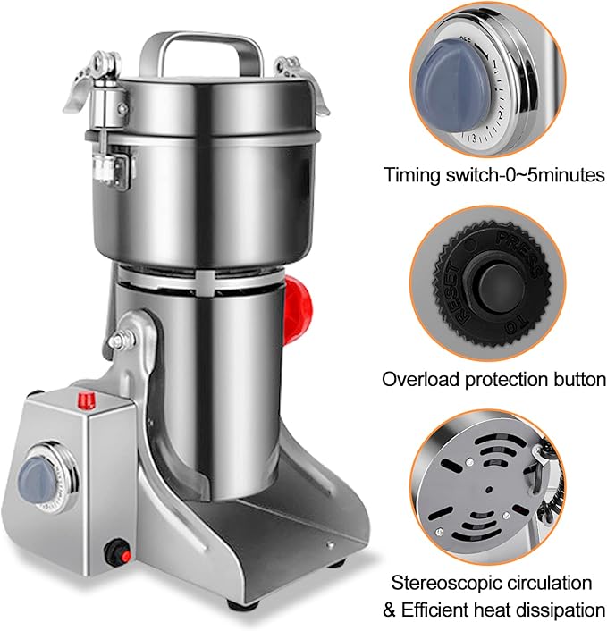 Electric Grain Grinder 800g,Swing Type Grain Mill Grinder 3000W,110V Stainless Steel High-speed Spice Herb Grinder Superfine Machine Dry Cereals Pulverizer Swing Type - Bloomnest