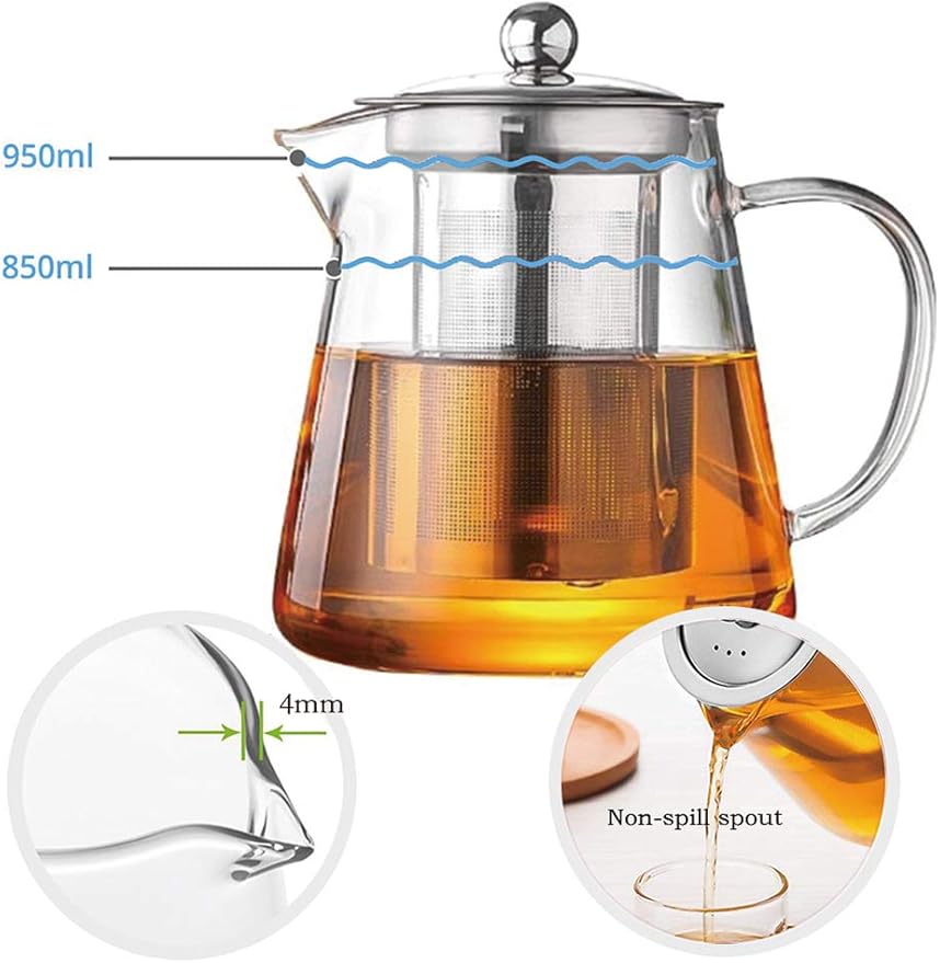Glass Teapot with Infuser Tea Pot 32oz/43oz Tea Kettle Stovetop Safe Blooming and Loose Leaf Tea Maker Set (32oz/ 950ml) - Bloomnest