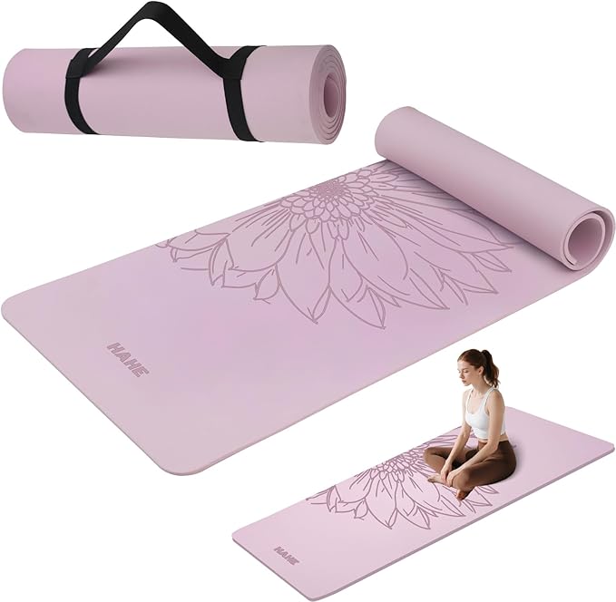 HAHE Yoga Mat Thick (8MM,1/3"), Eco-Friendly POE Non Slip Yoga Mat, High Rebound & Shock Absorption, Anti-Tear & Sweat-Resistant for Yoga, Fitness, Home, Workouts, Large Pilates Mats 72"x24" with Carrying Strap - Bloomnest