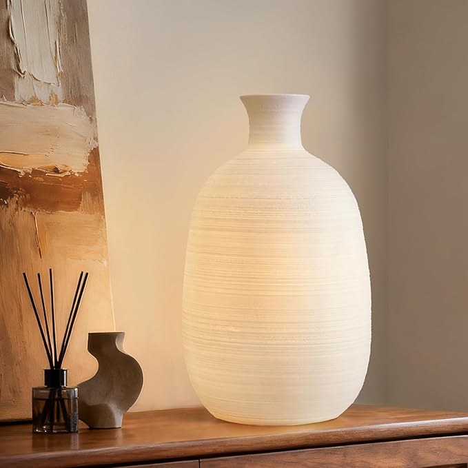 RONDURE 10.4" Modern Ceramic Table Lamp, Fully Dimmable Modern Bedside Lamps for Bedroom, Living Room and Nightstand, White Translucent Ceramic Shade, Warm Ambient Lighting, Corded, Bulb Included - Bloomnest