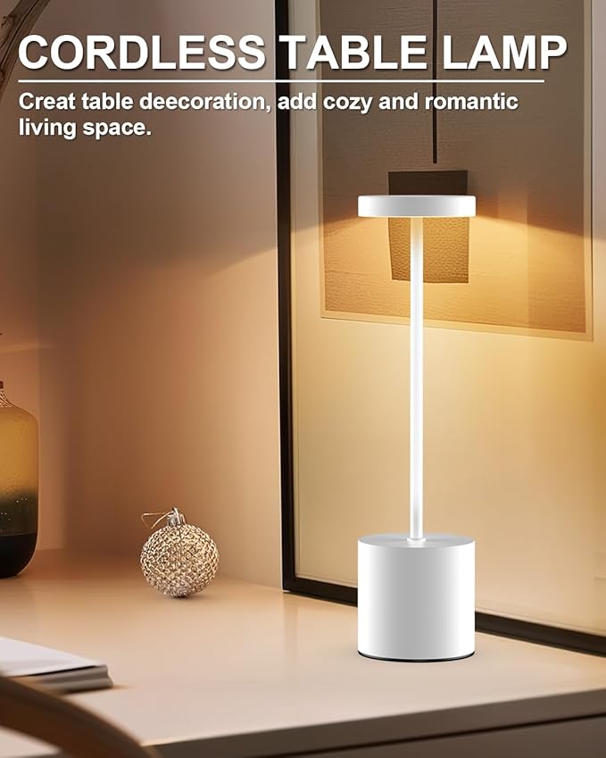 Cordless Table Lamps Rechargeable Set of 2, Portable LED Desk Lamp, 5000mAh Battery Powered Wireless Table Light - 3 Color Dimmable Lighting for Restaurant Dining Patio Outdoor Bedroom(White) - Bloomnest
