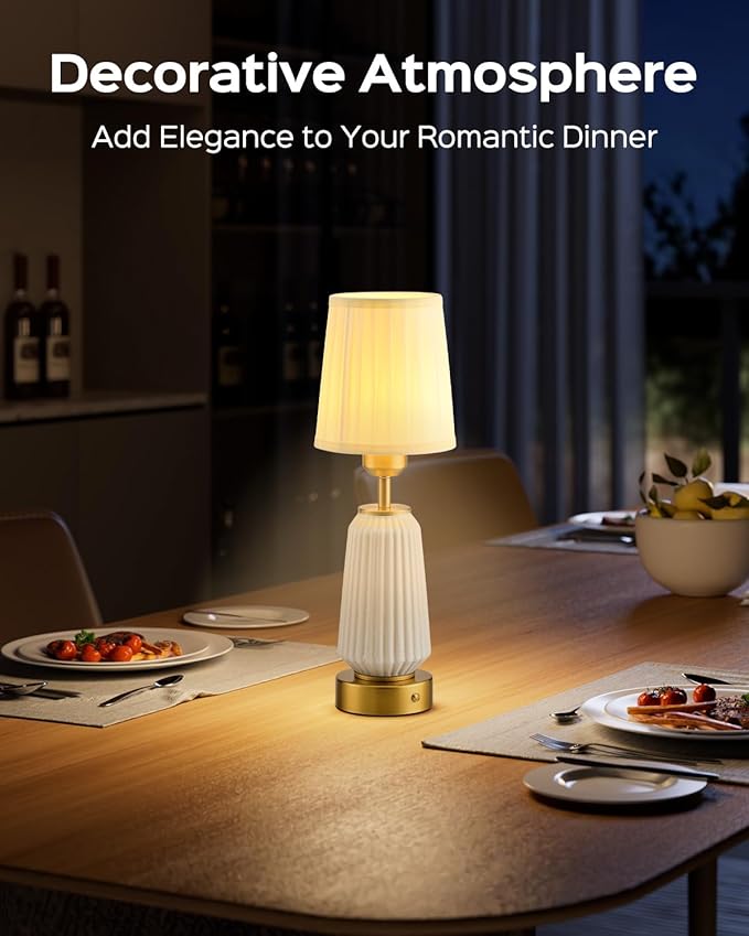 JACKYLED New Upgraded Rechargeable Table Lamps,5400mAh Battery Operated Cordless Table Lamp,Portable Indoor/Outdoor Desk Lamp,Modern Ceramic Lamp for Dinning Room,Bedroom, Bar,Patio - Bloomnest