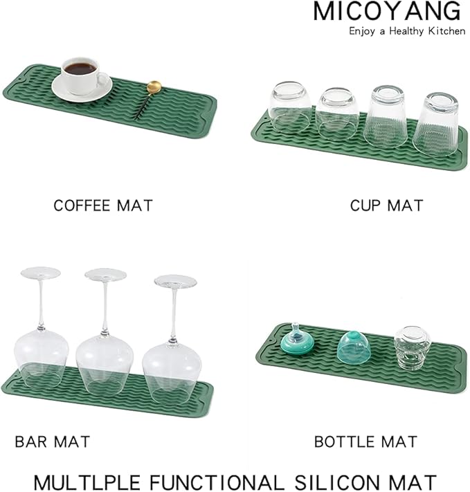 Silicone Dish Drying Mat for Multiple Usage,Easy clean,Eco-friendly,Heat-resistant Silicone Mat for Kitchen Counter,Sink,Bar,Bottle,or Cup Green M 17 inches x 6 inches - Bloomnest