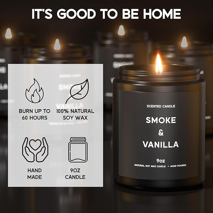 Smoke ＆ Vanilla Candle, 9oz Scented Candle for Men, Scented Candles for Home, Gifts for Men, Personalized Blessing Minimalist Men's Gifts - Bloomnest
