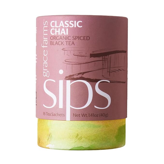 Grace Farms Organic Classic Chai Black Tea, 16 Pyramid Sachets | Ginger & Spices | Fairtrade & Kosher |Gives Back 100% of Profits - Bloomnest