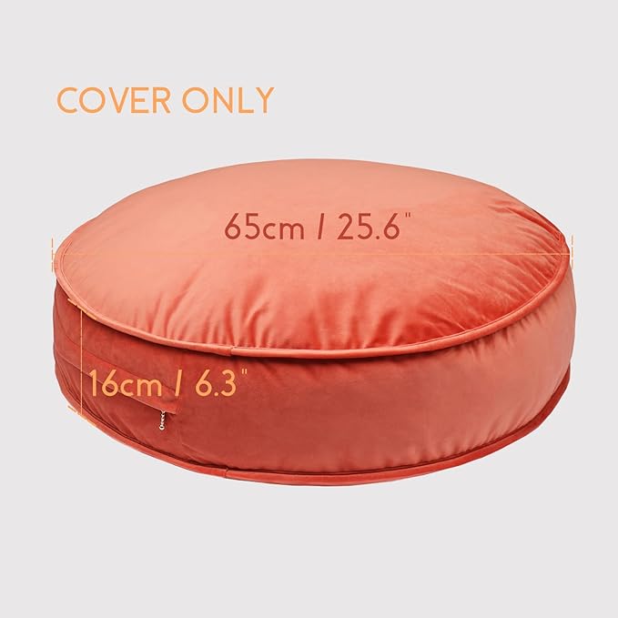 Round Floor Pillow Cover Velvet Throw Seating Pouf Yoga Meditation Cushion Plush Case Reading Room Decor Cover Only (25.6IN, Brick Red)