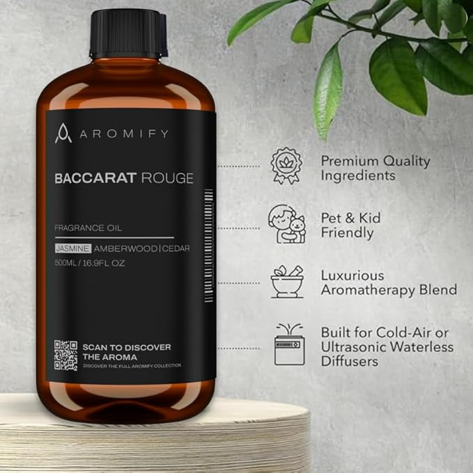Diffuser Oil Inspired by Baccarat Rouge, 16.9 FL Oz, 500 mL, Luxury Hotel Scent for Home, Bathroom, Spa & Office, Essential Oil Blend for Aromatherapy, Amberwood & Cedar. - Bloomnest