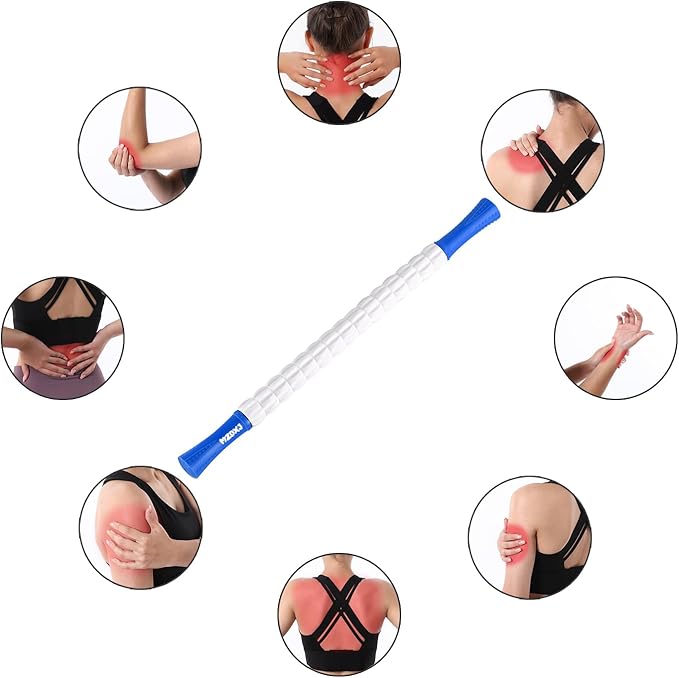 Muscle Roller Massage Roller Stick- Deep Tissue Fascia Blaster for Myofascial Pain Relief, Lymphatic Drainage & Body Sculpting, Handheld Physical Therapy & Recovery Tool (Blue White-24 inch) - Bloomnest