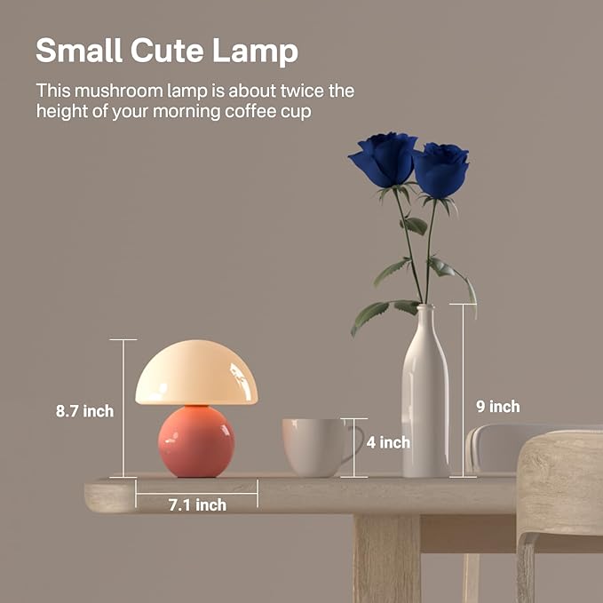 Mushroom Lamp Desk Lamp for Bedroom,Table Bedside Small Lamps for Living Room,Mushroom Decor Cute Mini Modern Mid Century Lamps for Night Stands,Unique Aesthetic Home Living Room Decor(Pink) - Bloomnest