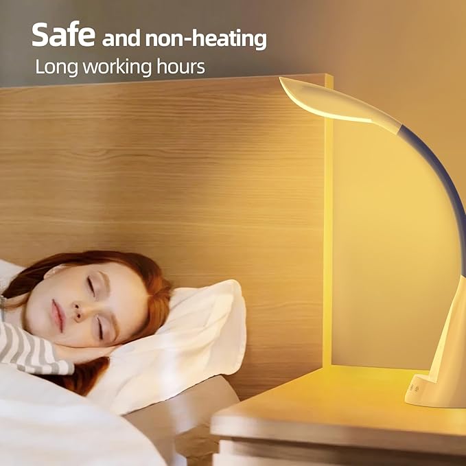 LED Desk Lamp with USB Charging Port, Dimmable Reading Light Touch Control and Eye Protection, Adjustable Brightness Table Lamp for Home Office Bedroom (White) - Bloomnest