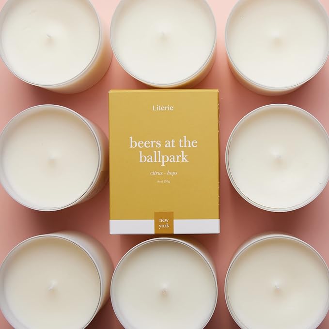 Literie NYC Inspired Scented Candle: Beers at The Ballpark - Citrus & Hops Scent, 9oz, 50 Hour Burn, Vegan Soy & Coconut Blend Candle for Home Decor, Gift for Women & Men - Bloomnest