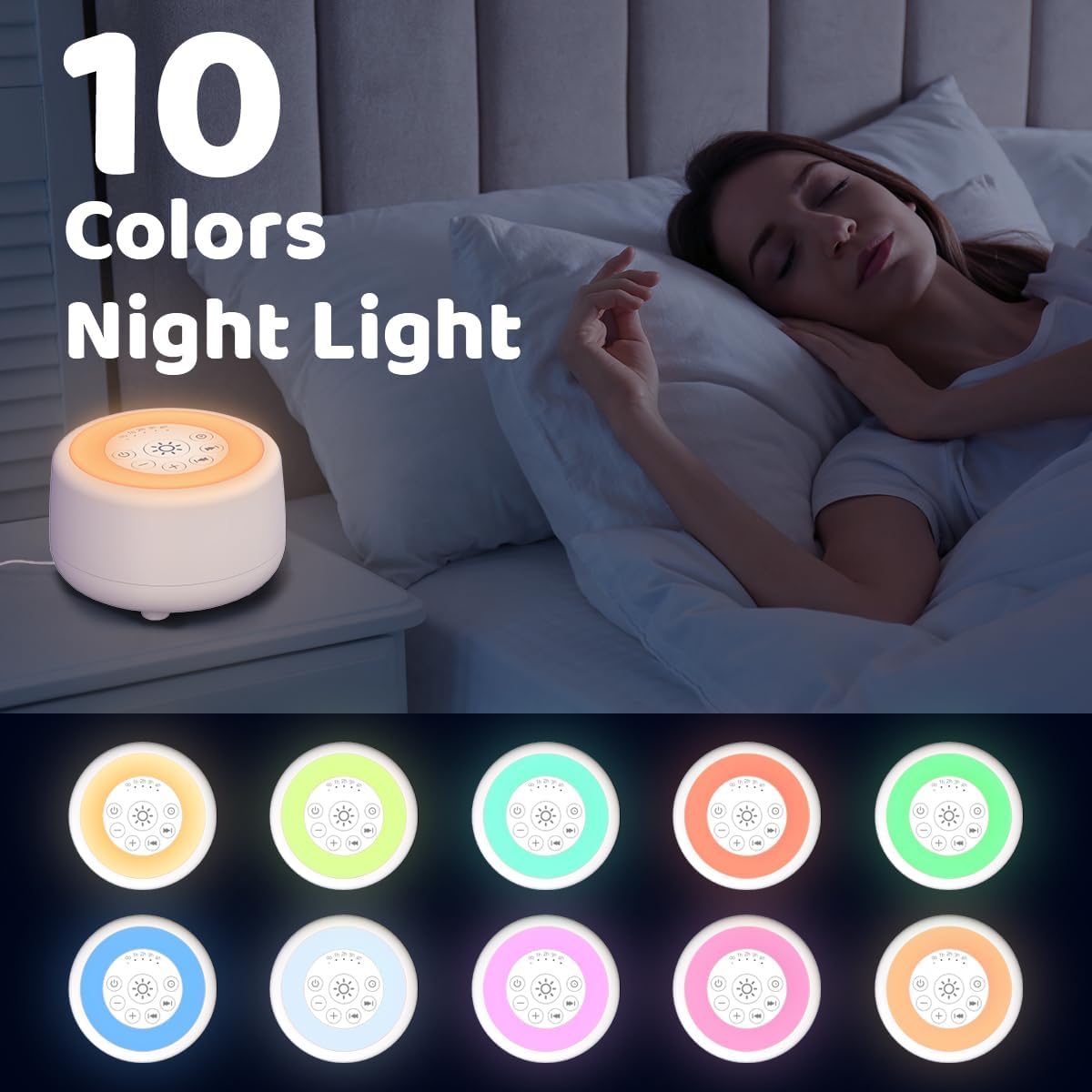 Sleepbox Sound White Noise Machine with 25 Soothing Sounds and 10 Colors Warm Night Light 4 Brightness Levels 32 Volume Levels 5 Timer and Memory Function for Baby Kids Adults Seniors Sleeping White