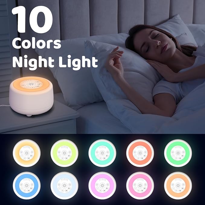 Sleepbox Sound White Noise Machine with 25 Soothing Sounds and 10 Colors Warm Night Light 4 Brightness Levels 32 Volume Levels 5 Timer and Memory Function for Baby Kids Adults Seniors Sleeping White - Bloomnest
