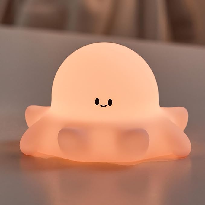 Cute Octopus Rechargeable Silicone Night Light for Kids, Dimmable Touch Control Nightlight with Timer, Portable USB Baby Night Lamp for Nursery, Bedroom - Bloomnest