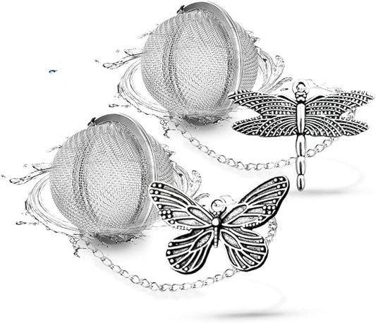 2pcs Tea Infuser,Loose Leaf Tea Steeper Tea Strainer with Charm Handmade Dragonfly Butterfly Pendant Tea Ball Tea Filter Tea Infusers for Loose Tea