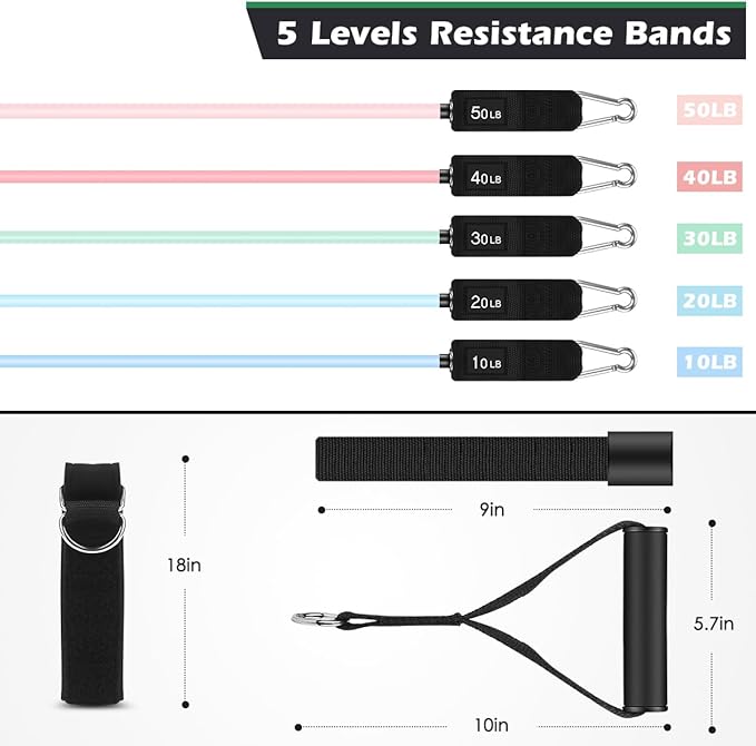 WHATAFIT Resistance Bands, Exercise Bands，Resistance Bands for Working Out, Work Out Bands with Handles for Men and Women Fitness, Strength Training Home Gym Equipment - Bloomnest