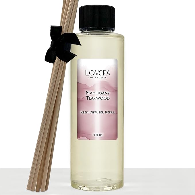 LOVSPA Mahogany Teakwood Diffuser Oil - Luxury Essential Oils for Diffuser Refill & Air Freshener Room Spray - Long-Lasting & Natural Home Fragrance, Scented Oil for Diffusers, USA Made, 4oz - Bloomnest