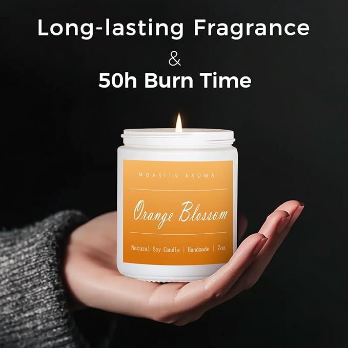 MOASITN Orange Blossom Highly Scented Candles for Home| Natural Soy Aromatherapy Candle| Handmade Long Lasting Jar Candle| Candel Gift for Women,Men as Spring, Summer,Relaxing,Housewarming Gifts| 7oz - Bloomnest
