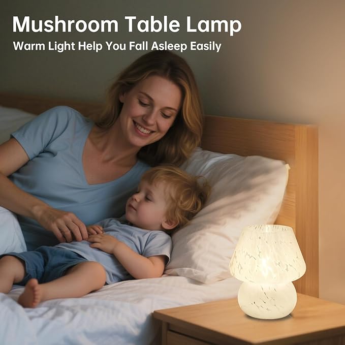 Mushroom Lamp Small Table Lamp for Bedroom, Bedside Lamps for Nightstand, Mushroom Decor Cute Mini Modern Mid Century Lamps, Aesthetic Home Living Room Decor(White) - Bloomnest