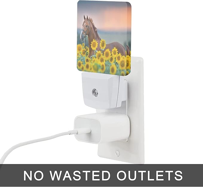 Horse Night Light,Sunflower Farm Animal Horses Plug-in Night Lights with Dusk-to-Dawn Sensor for Women/Girls/Boys Gift Sleep Friendly lamp for Bedroom, Bathroom and Living Room,0.5W - Bloomnest