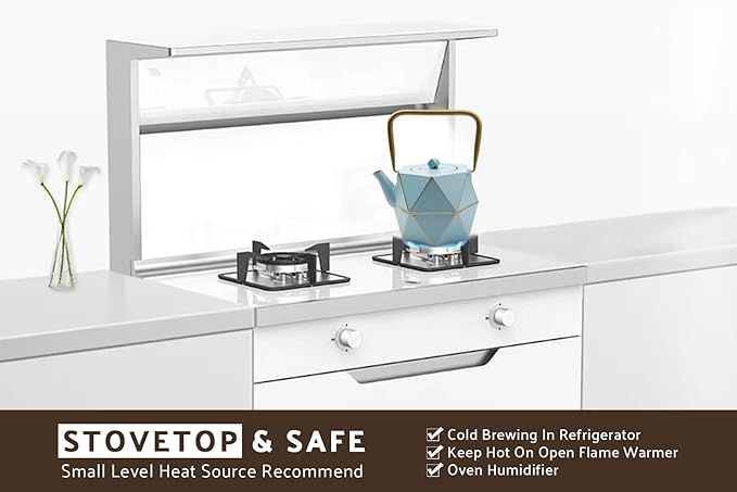 Toptier Cast Iron Teapot, Stovetop Safe Japanese Cast Iron Tea Kettle, Diamond Design Tea Pot with Removable Infuser for Loose Tea, 40 Ounce (1200 ml), Blue - Bloomnest