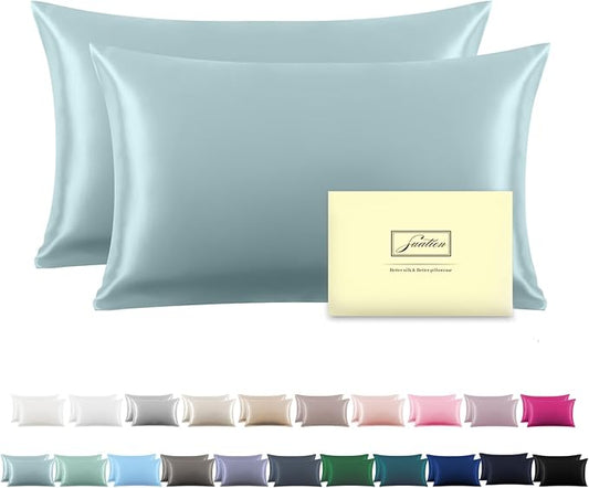Silk Pillow Cases 2 Pack,Soft Breathable and Sliky Queen Size Pillow Cases Set of 2,Natural Mulberry Silk Pillowcase Set of 2 for Hair and Skin with Hidden Zipper (Blue Haze,20"X 30",2pcs) - Bloomnest