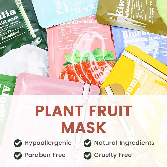 8 Pack Strawberry Face Mask,Pink Face Masks Skincare Spa Day Kit Supplies,Spa Party Favors for Women,Sheet Facial Mask Skincare Gifts Set,Moisturize Soothe for All Skin Types - Bloomnest