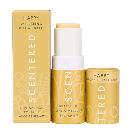 Scentered Aromatherapy Balm Stick - Happy - Mood Boost Roll On Essential Oils Blend for Positive Thinking - 100% Natural: Grapefruit, Cedarwood, Lemon Myrtle Essential Oil - Positive Gifts for Women - Bloomnest