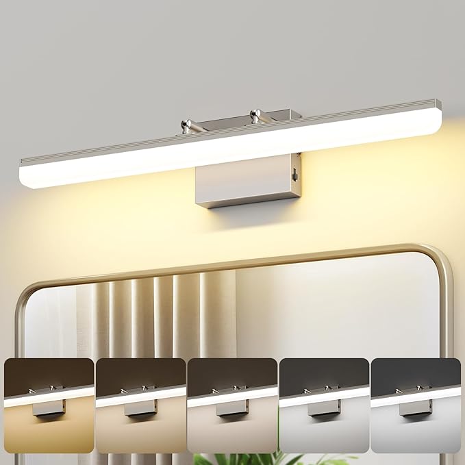 Brushed Nickel Vanity Light 24", 5CCT Dimmable LED Bathroom Light Bar, 18W Wall Mount Fixture with Adjustable Angle & ETL Driver – Modern Lighting for Bathroom, Powder Room, Bedroom - Bloomnest