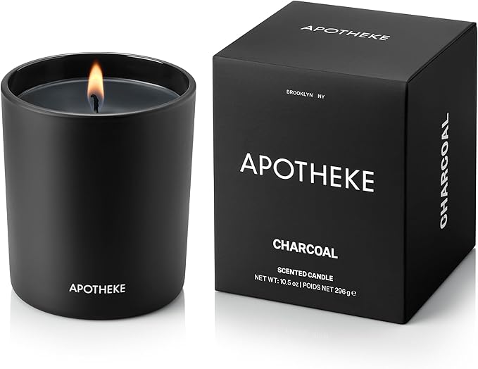 Apotheke Signature Scented Candles for Home, Charcoal - 10.5 oz - Soy Wax, Non Toxic, Large Jar Black - Luxury Candle Gifts for Women & Men - Cedarwood, Sandalwood, Oud, and Amber - Bloomnest