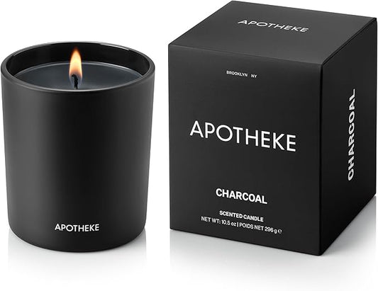 Apotheke Signature Scented Candles for Home, Charcoal - 10.5 oz - Soy Wax, Non Toxic, Large Jar Black - Luxury Candle Gifts for Women & Men - Cedarwood, Sandalwood, Oud, and Amber - Bloomnest