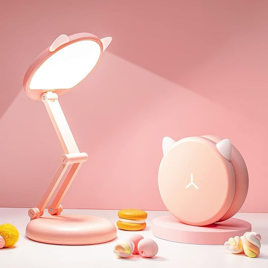 One Fire Cute Desk Lamp Pink Dorm Lamps for College Girls Foldable Portable Rechargeable Dimmable Cute Cat Lamp Kawaii Room Decor,College Dorm Decor for Girls Pink Classroom Essentials - Bloomnest