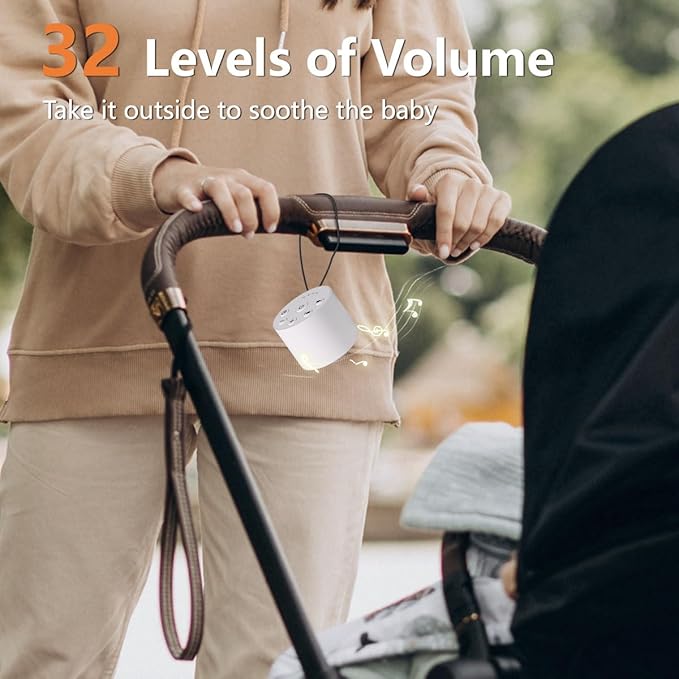 Color Noise Sleep Sound Machine Portable White Noise Machines with 30 Soothing Sounds 32 Levels Volume 4 Timer Options Compact Auto-Off Memory Function for Family Office Travel Everyone