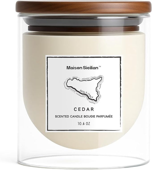 Cedar Candle by Maison Sicilian – Bold Smoky Cedar Scent with Woody & Peppery Notes, Hand-Poured Soy Wax, 65 Hour Burn | Rustic Campfire Atmosphere for Home – Unique Fragrance Gift MaisonSicilian