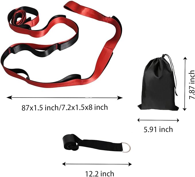 Gradient Fitness Therapy Stretching Belt, 12 Circle Multi Ring Stretching Belt (1.5 inches wide x 86.6 inches long), Therapy Equipment, Yoga Stretcher Strap,Leg Stretcher. Equipped with arch foot pads and pointed massage balls - Bloomnest